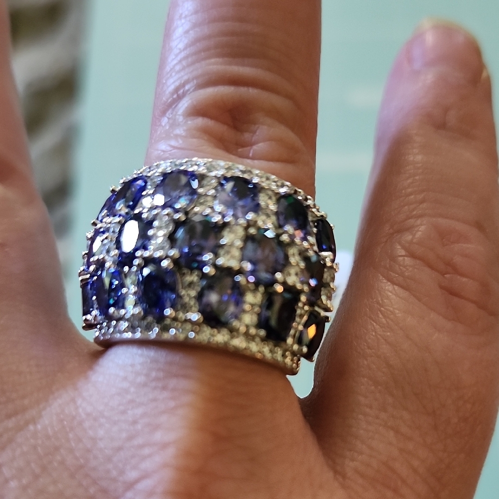 NWT JTV Charles Wallace Sterling Silver Tanzanite And Diamond Simulants Ring 6